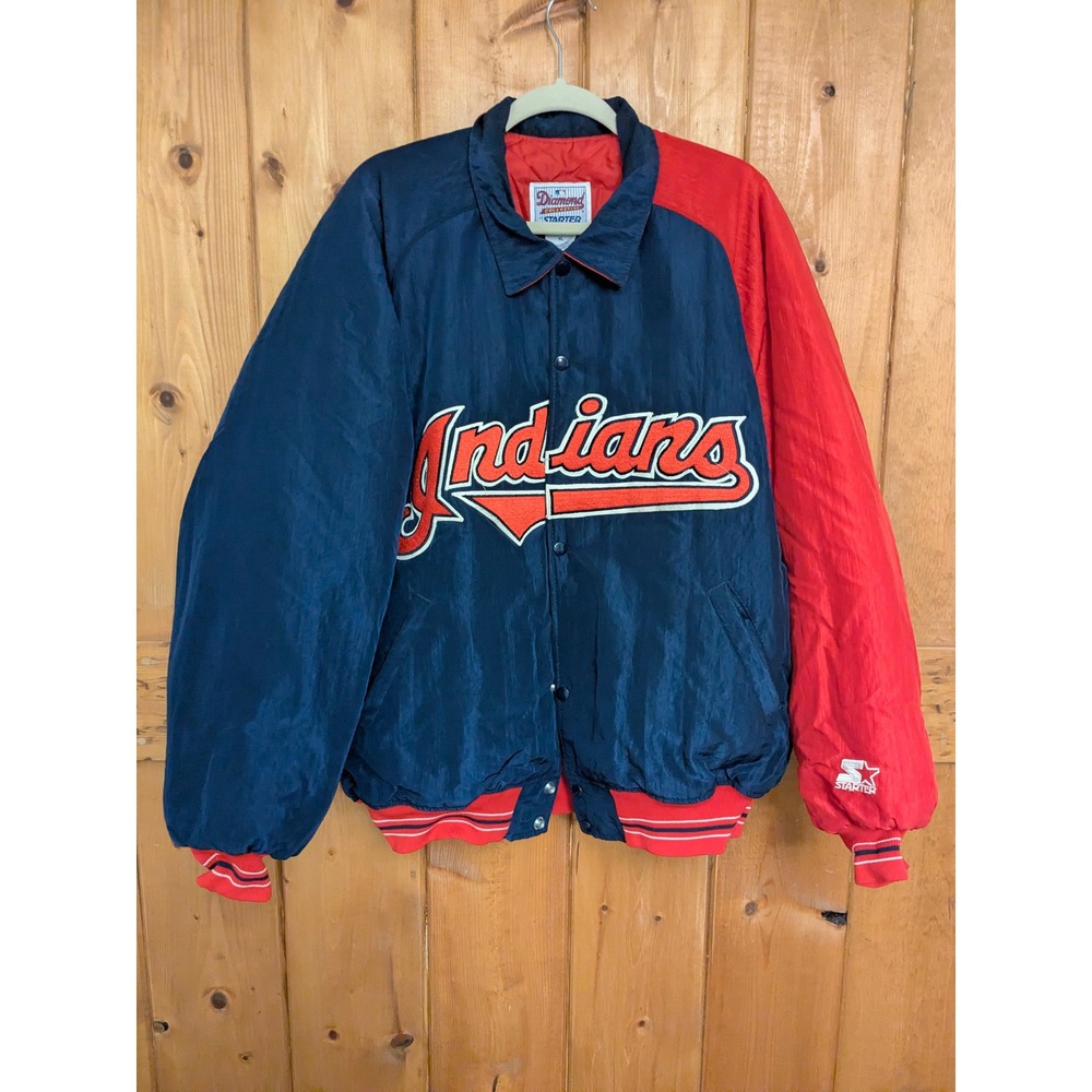 Vintage Cleveland Indians Starter Jacket Diamond Collection MLB Navy Red XL USA